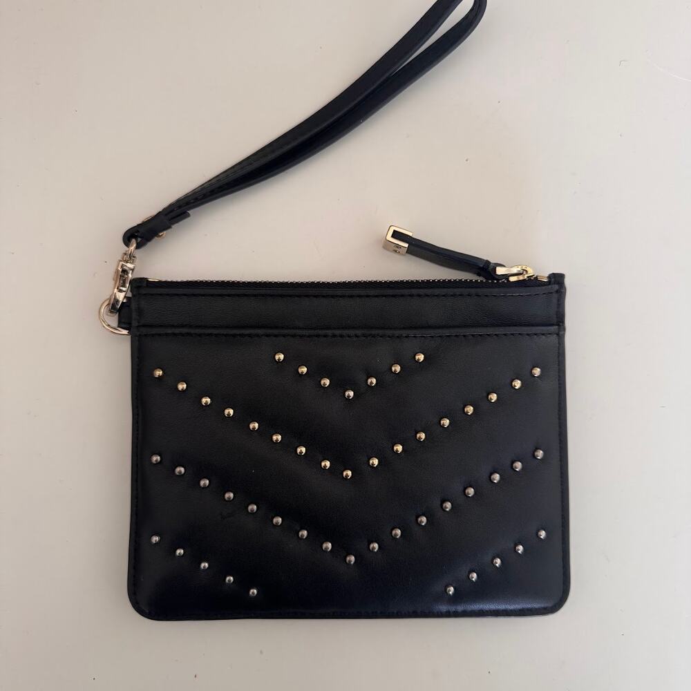 Stuart Weitzman Black Gold Studded Glove Calf Leather Wristlet